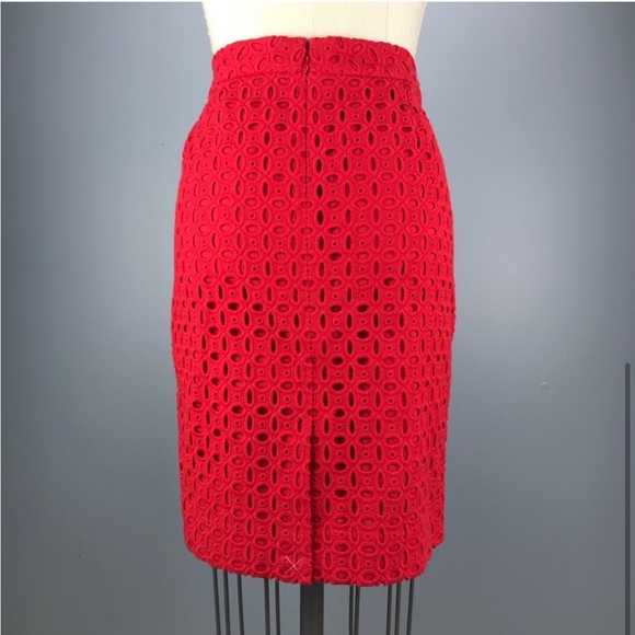 J Crew red eyelet no 2 pencil skirt - Picture 3 of 10